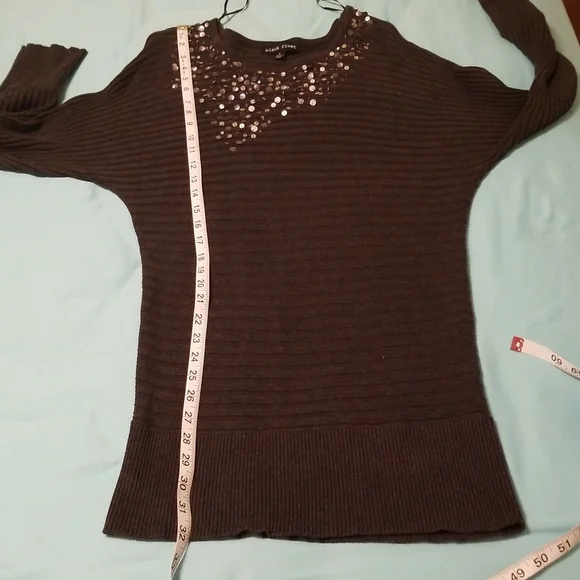 Elegant BLACK RIVET Knitted Dark Grey Dress Long Sleeves w Sequins Women Size S - Picture 11 of 16